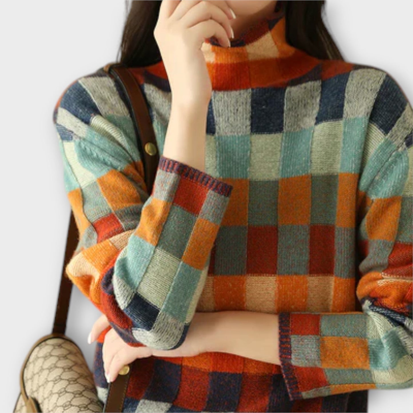 Natalia | Damski Sweter W Kratę Z Kolorowym Wzorem