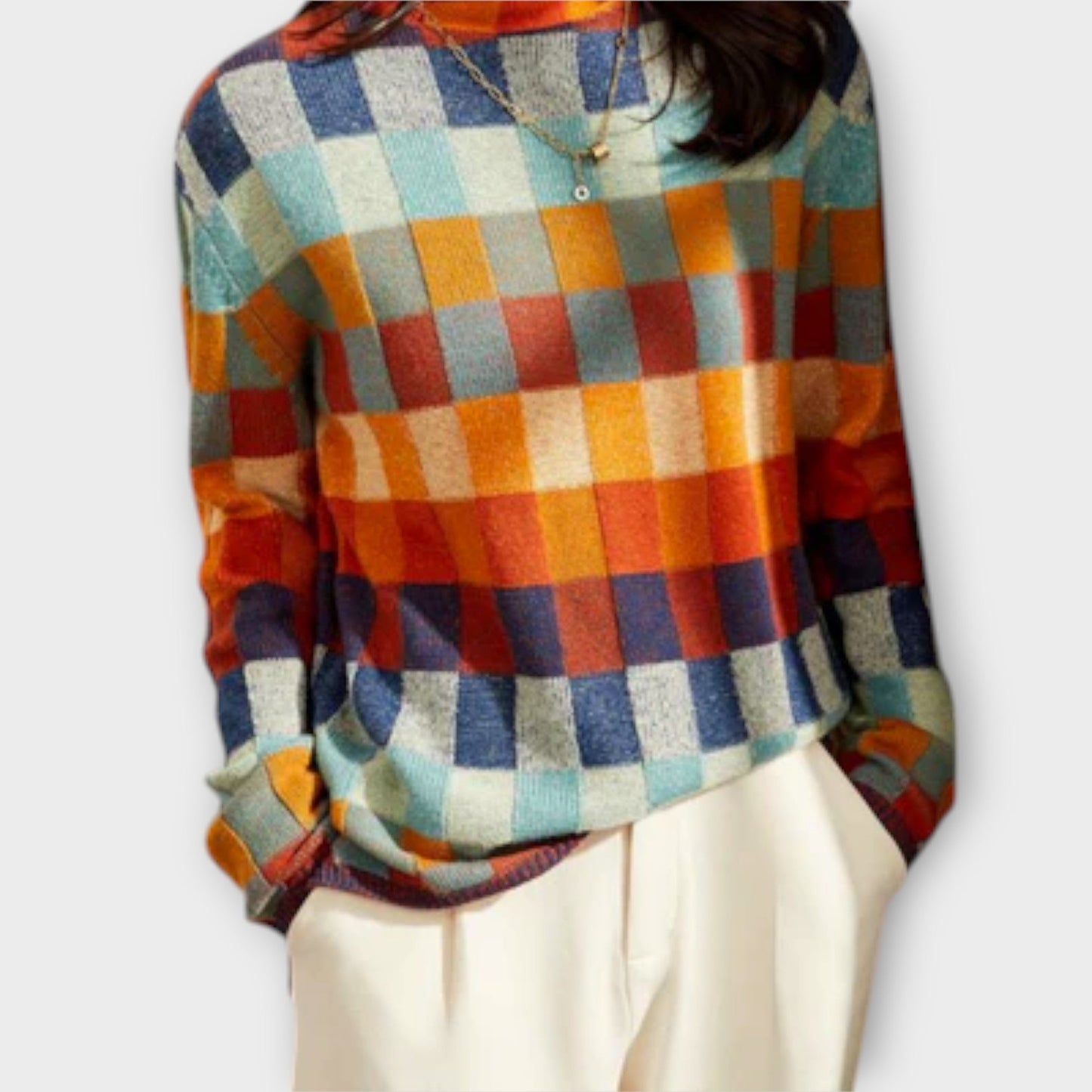 Natalia | Damski Sweter W Kratę Z Kolorowym Wzorem