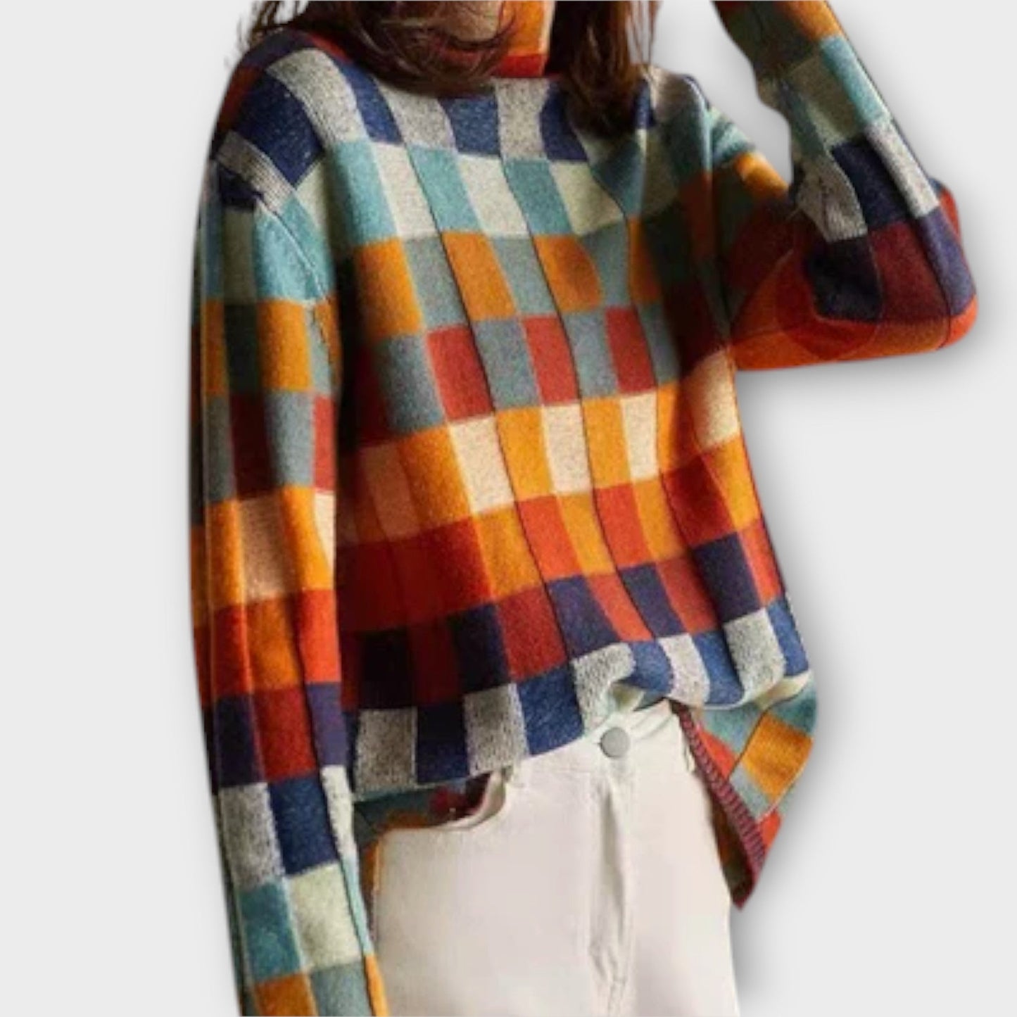 Natalia | Damski Sweter W Kratę Z Kolorowym Wzorem