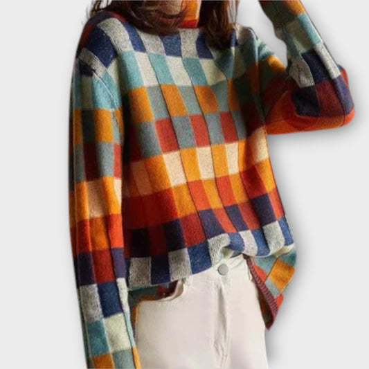 Natalia | Damski Sweter W Kratę Z Kolorowym Wzorem