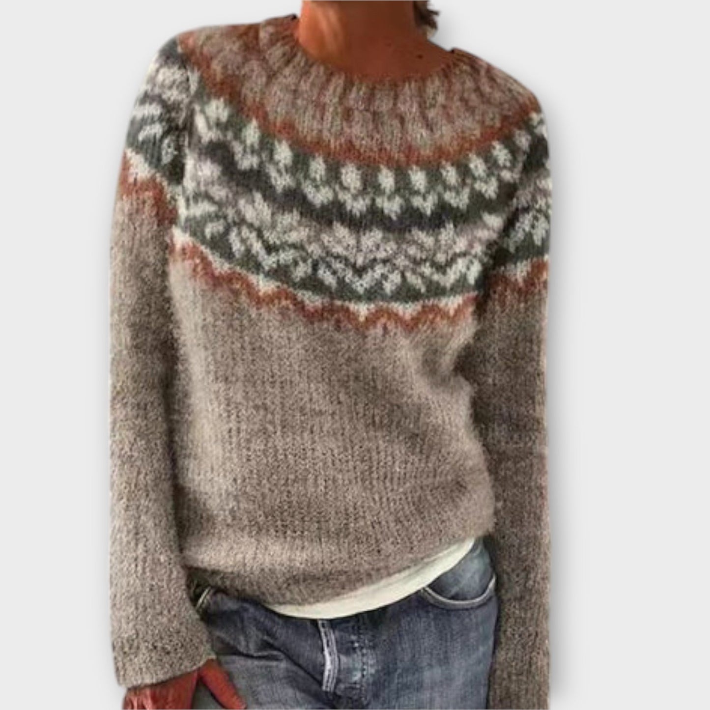 Monika | Damski Sweter Dziergany Z Kolorowym Wzorem